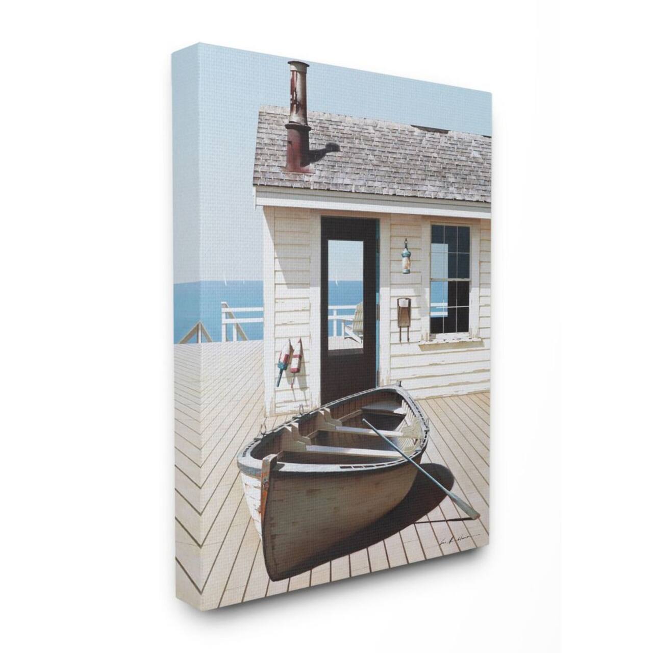 Stupell Industries Boat On Boardwalk Tranquil Coastal Boathouse Canvas Wall Art